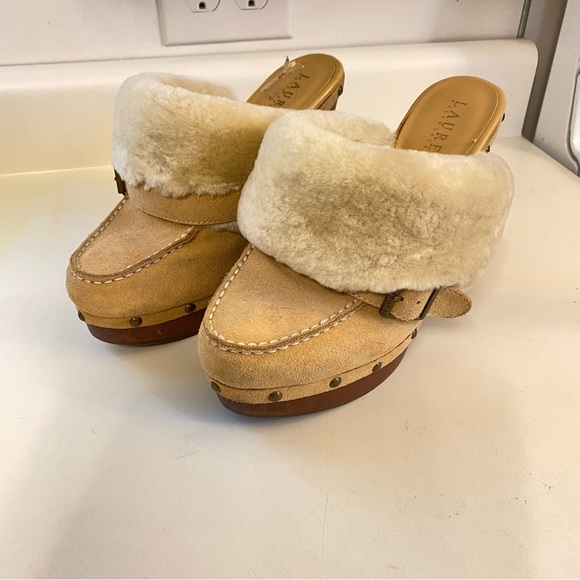 Ralph Lauren Tan Shearling Clogs - Picture 2 of 11